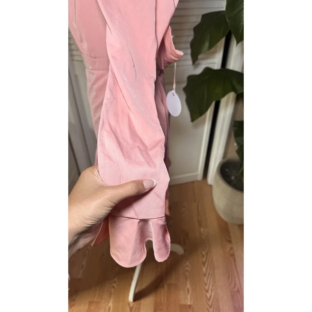 More To Come Revolve Ruffle Long Sleeves Blush Mini Dress Size S - Picture 5 of 13
